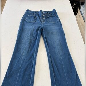 Hialara Stretch Denim Jeans Size 10–12 Wide Leg Pull-On Faux Buttons